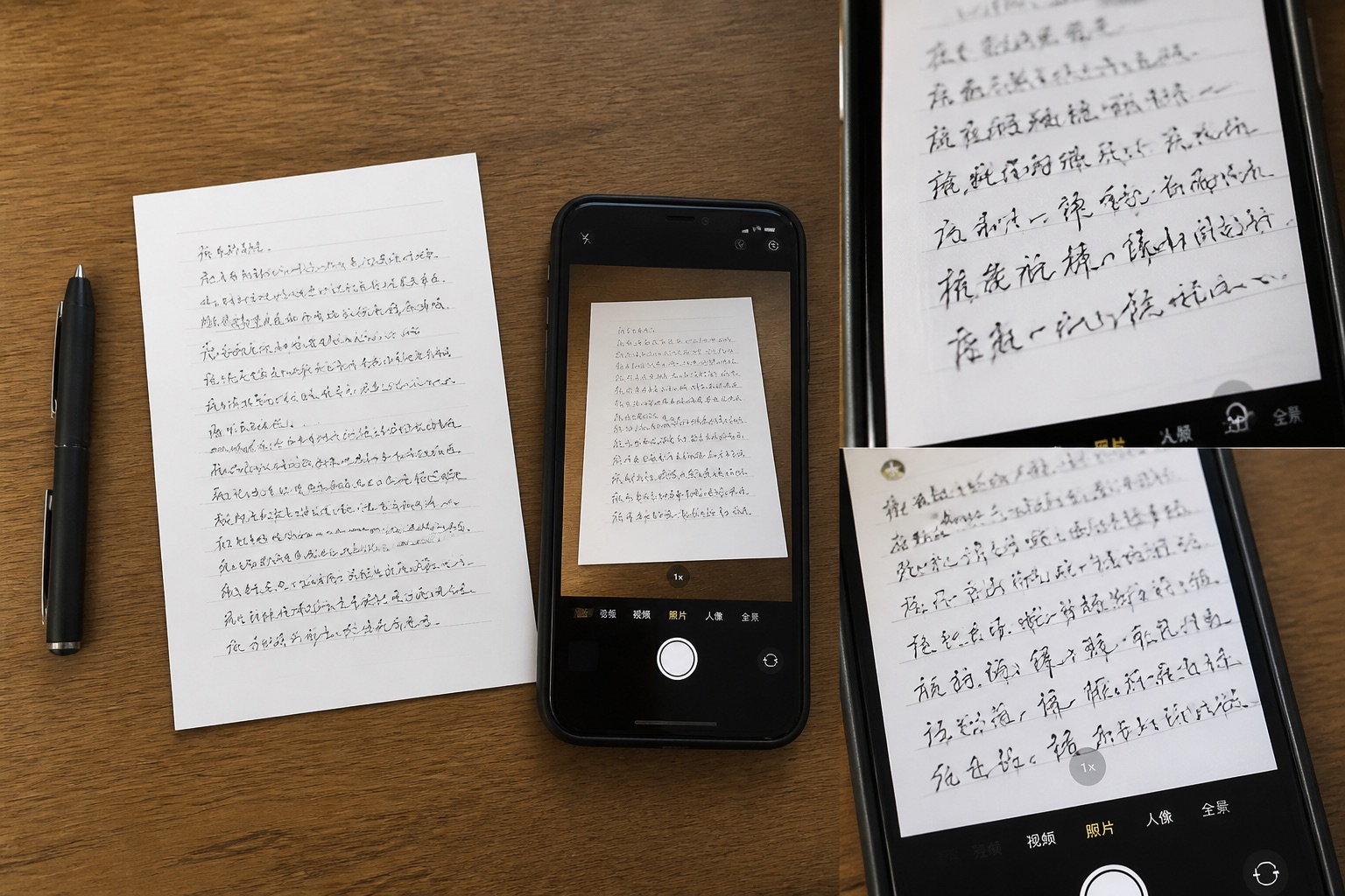 一页手写材料拍了三次,模仿笔迹参考图为什么仍要保留原件边缘